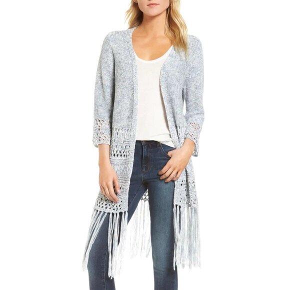 BlankNYC Blue Fringe Sweater Cardigan - Picture 1 of 12